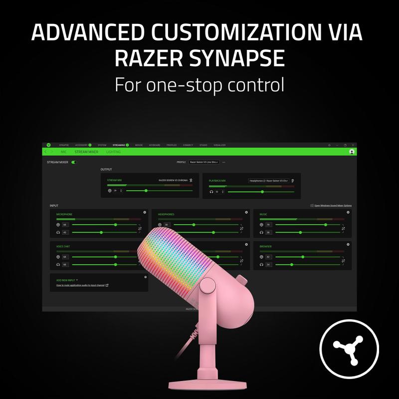 Microfone USB Razer Seiren V3 Chroma RGB - Ideal para Transmissão